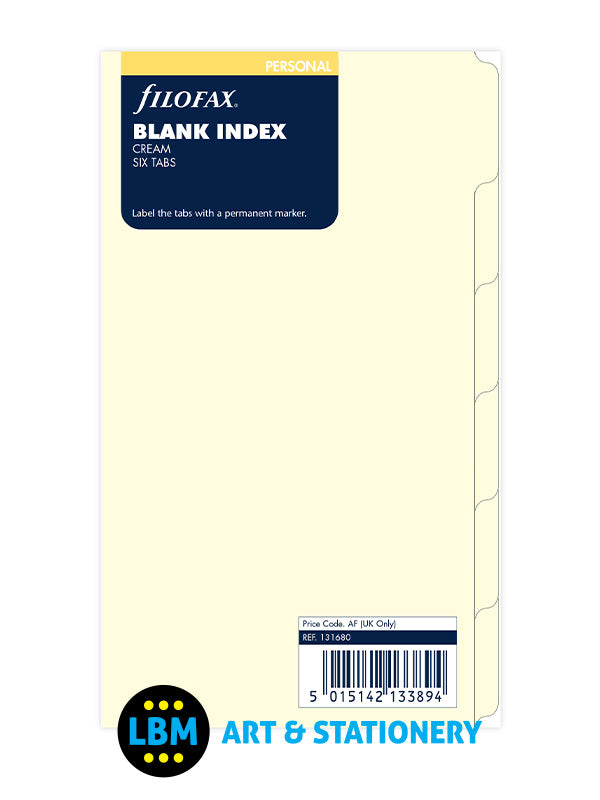 Personal size Blank Plain Tab Index Cream Divider Insert Refill 131680 - LBM Art & Stationery Store