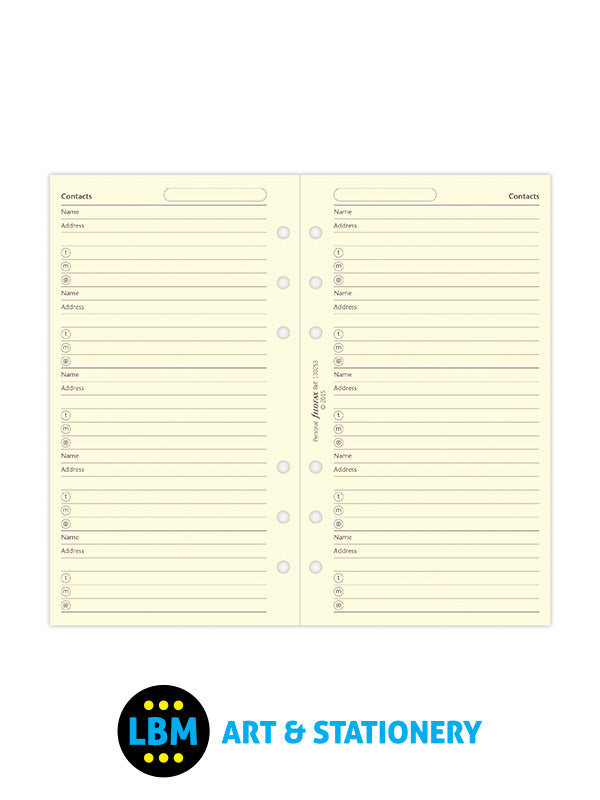 Personal size Cotton Cream Contacts Name Address Notepaper 130253
