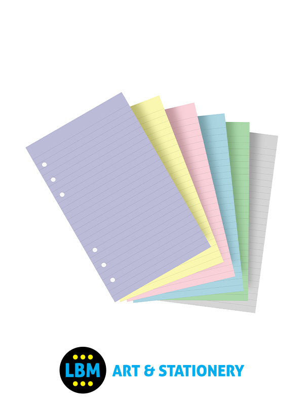 Filofax Personal size Pastel Ruled Paper Assorted Colours Refill 132670 - LBM Art & Stationery Store