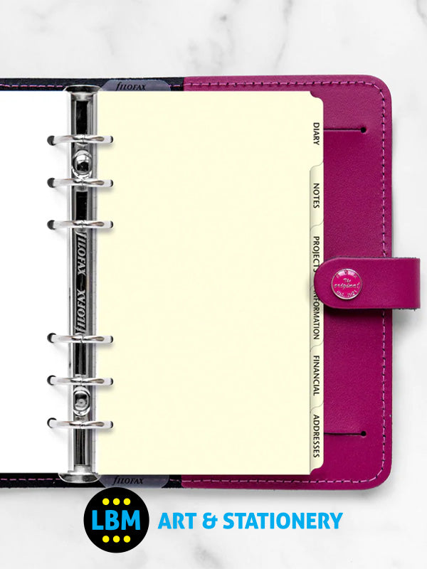 Filofax Personal size Subject 6-Part Index Cream Divider Organiser Refill 131678 - LBM Art & Stationery Store