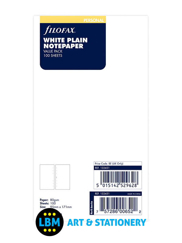 Personal size White Plain Notepaper Value Pack Organiser Refill 132451