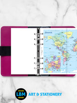Filofax Personal size World Map Political & Time Zones Insert Refill 131904 - LBM Art & Stationery Store
