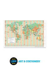 Filofax Personal size World Map Political & Time Zones Insert Refill 131904 - LBM Art & Stationery Store