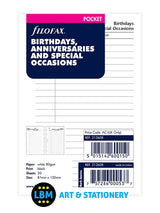 Pocket size Birthdays Anniversaries & Special Occasions Insert 212608