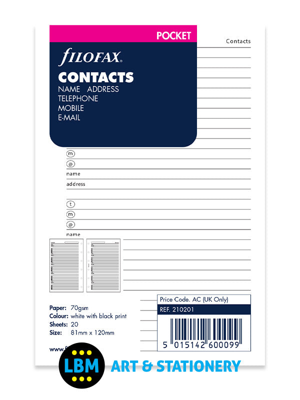 Pocket size Contacts Name Address Telephone Organiser Refill 210201
