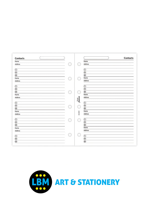 Filofax Pocket size Contacts Name Address Telephone Refill Value Pack 213055 - LBM Art & Stationery Store