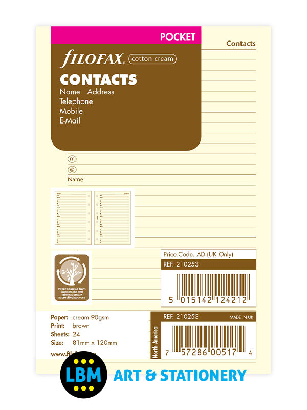 Pocket size Cotton Cream Contacts Name Address Telephone Refill 210253