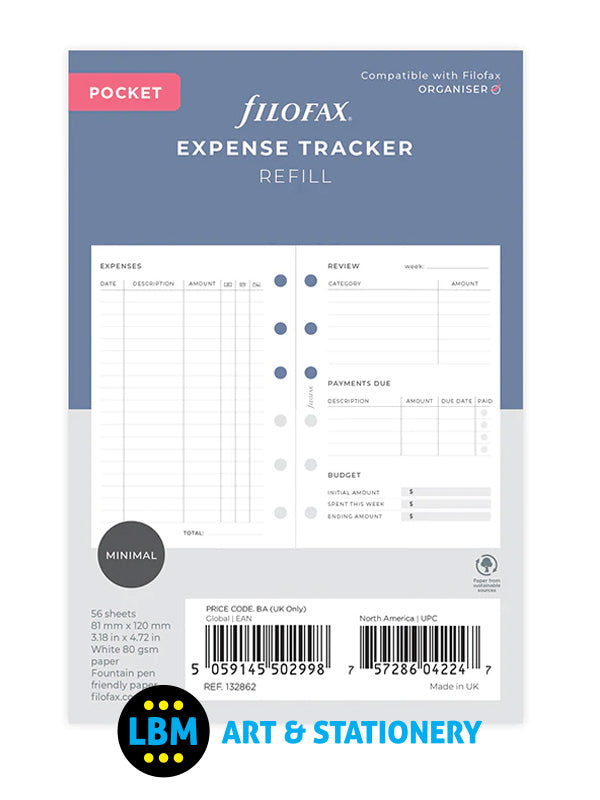 Pocket size Expense Tracker Organiser Minimal Design Refill 132862