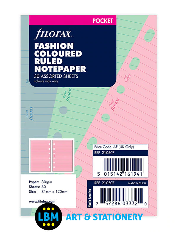Filofax Pocket size Fashion Coloured Ruled Notepaper Organiser Refill 210507 - LBM Art & Stationery Store