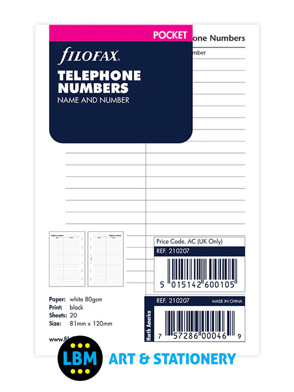 Pocket size Telephone Numbers Name and Number Organiser Refill 210207