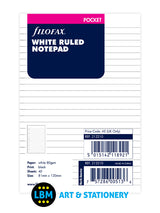 Filofax Pocket size White Ruled Lined NOTEPAD Insert Organiser Refill 212210 - LBM Art & Stationery Store