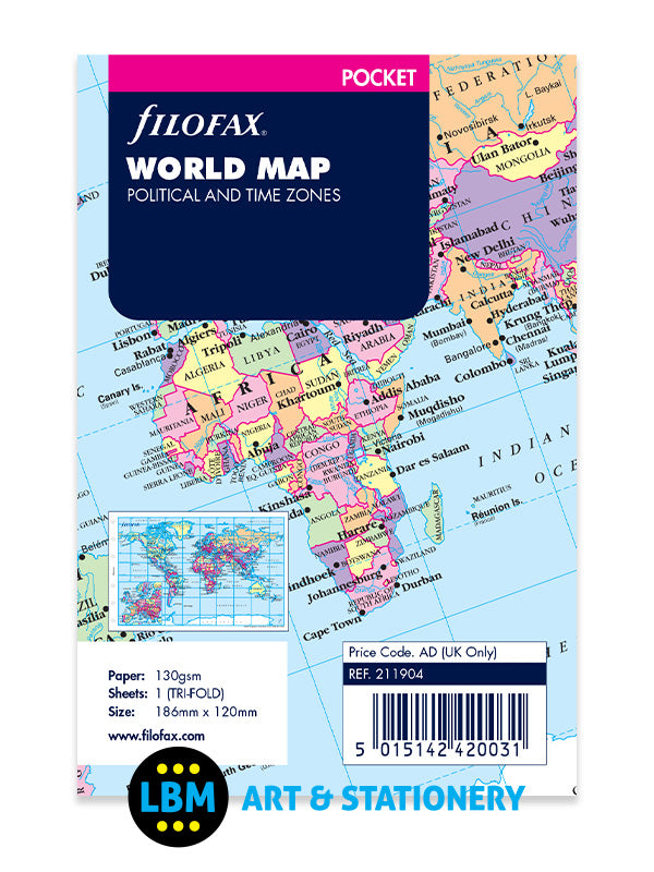 Pocket size World Map Political and Time Zones Insert Refill 211904
