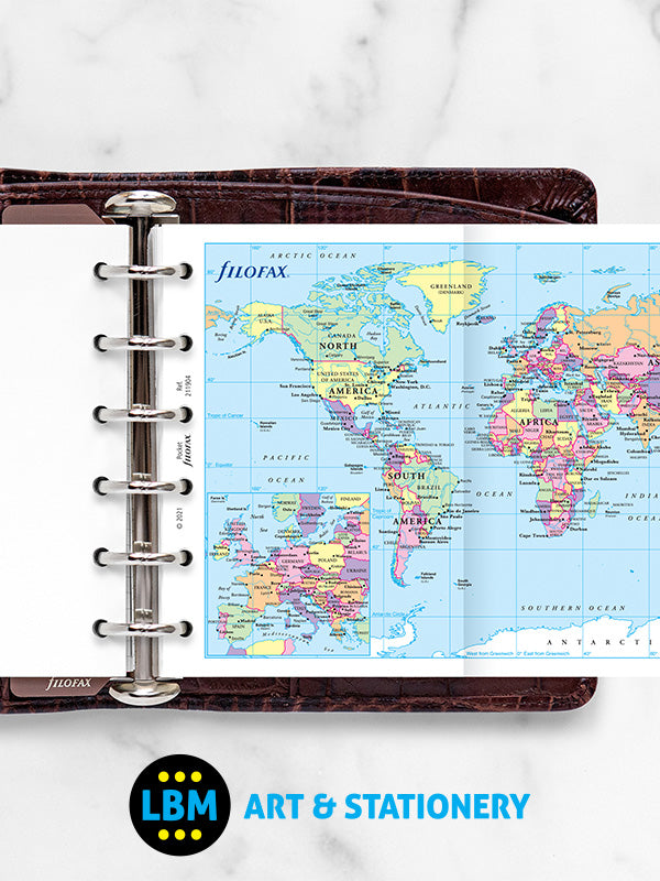 Pocket size World Map Political and Time Zones Insert Refill 211904 - LBM Art & Stationery Store