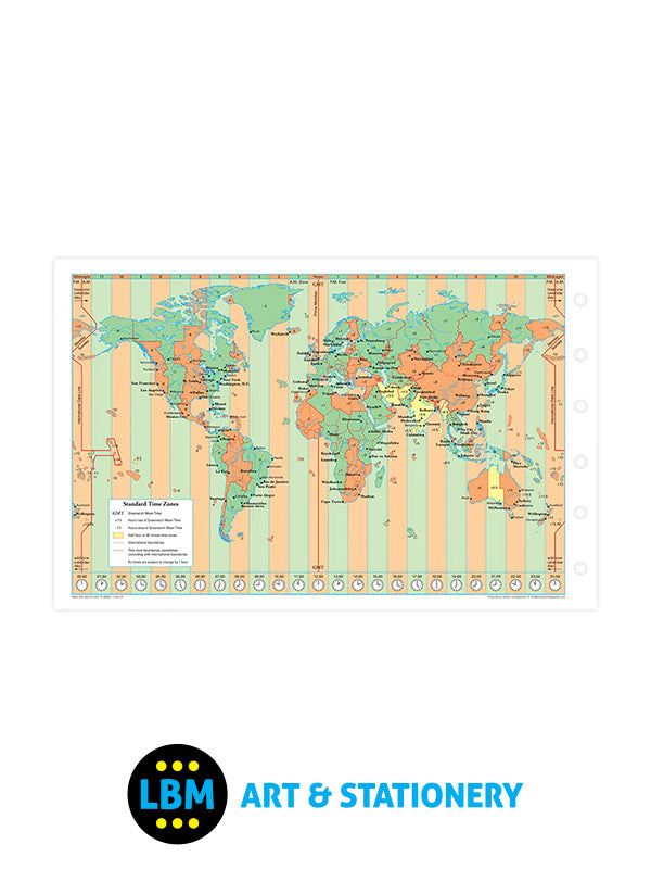 Pocket size World Map Political and Time Zones Insert Refill 211904 - LBM Art & Stationery Store