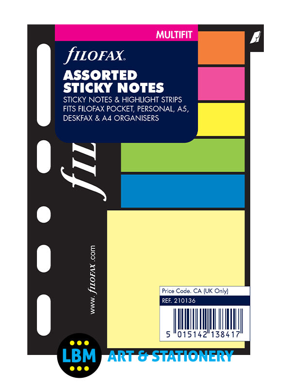 Filofax SMALL Assorted Sticky Notes Pocket Personal A5 A4 Multifit 210136 - LBM Art & Stationery Store