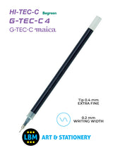 Hi-Tec C Grip G-Tec-C4 GTec-C Maica Refills with 0.4mm Tip - Choose Colour - BLS-GC4